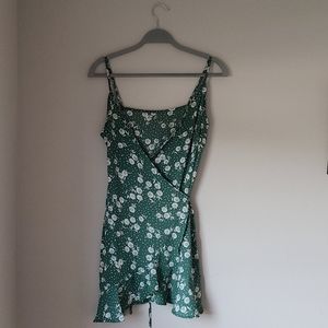 Green floral wrap around sundress